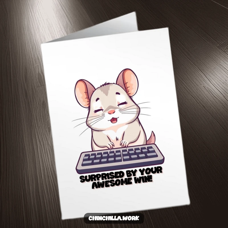 Funny Free Printable Congratulations Card: A chinchilla looking surprised while snoozing on a keyboard.