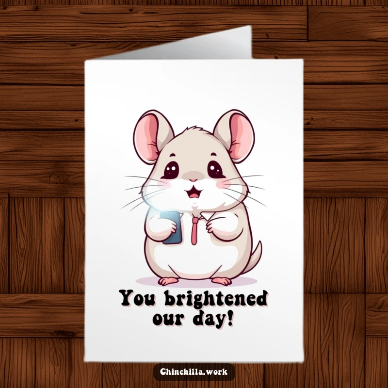 Funny Free Printable Congrats Card: Kawaii chinchilla looking shocked at a flashing light, ideal for a DIY congratulations card.