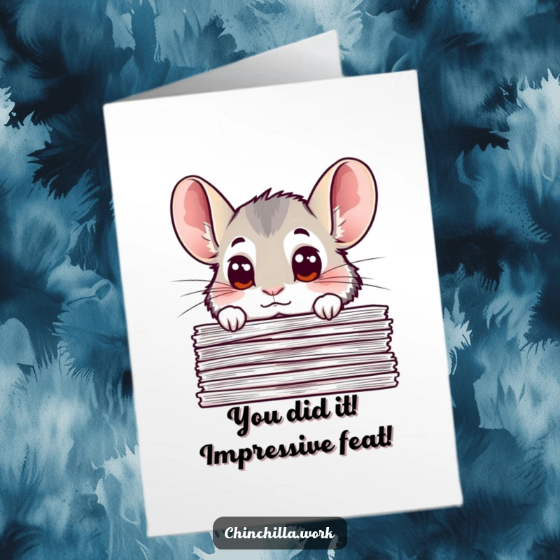 Funny Free Printable Congrats Card: Curious chinchilla peeking from documents, celebrating your amazing success with a playful, wide-eyed look.