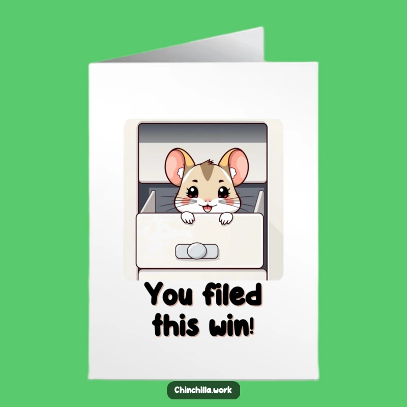 Free Printable Chinchilla Congratulations Card: Grinning File Drawer Surprise for Success Download