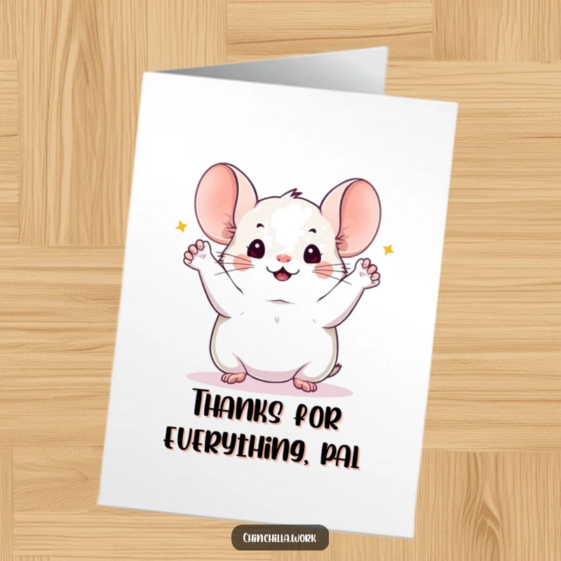 Funny Free Printable Thank You Card: A happy chinchilla celebrates with all four paws lifted, expressing sincere thanks.