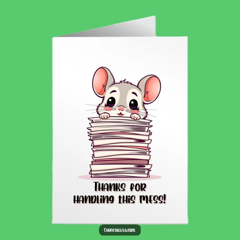 Free Printable Thank You Card: Surprised Chinchilla Paper Pile Downloadable for Office Thanks