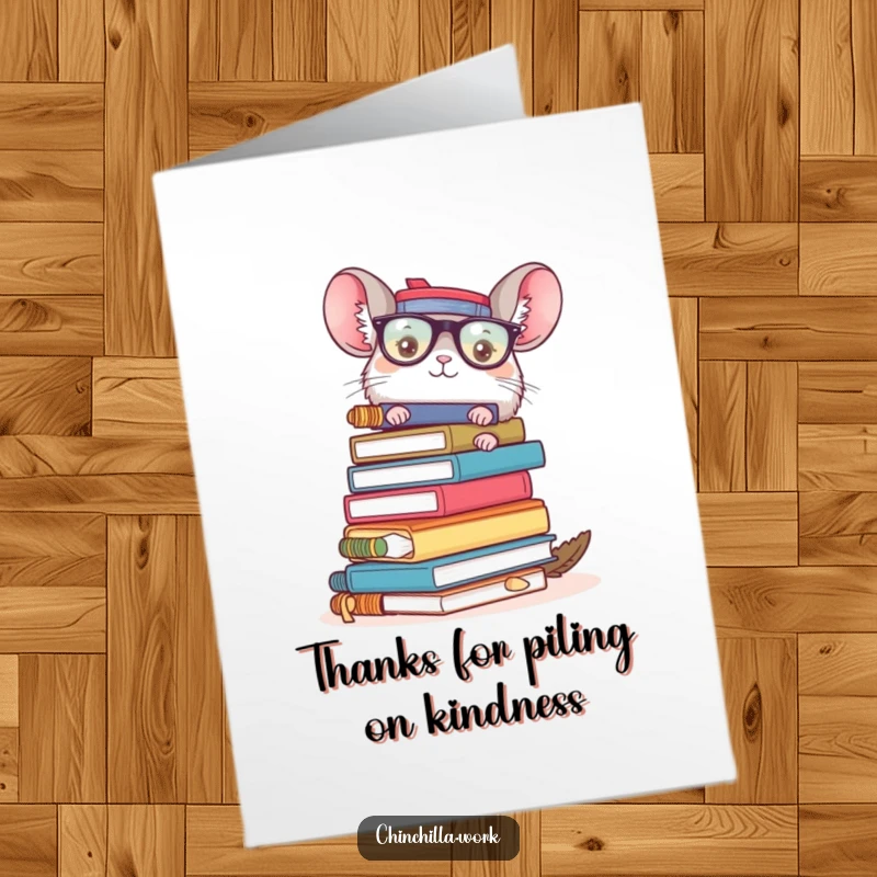 Funny Free Printable Thank You Card: A chinchilla is buried under office supplies, needing help and saying thank you.