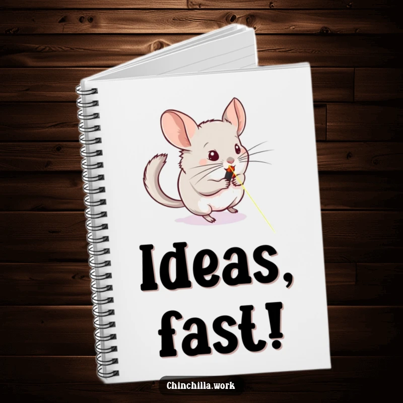 Funny notebook featuring a chinchilla chasing a laser pointer across a whiteboard, perfect for jotting down notes and ideas.