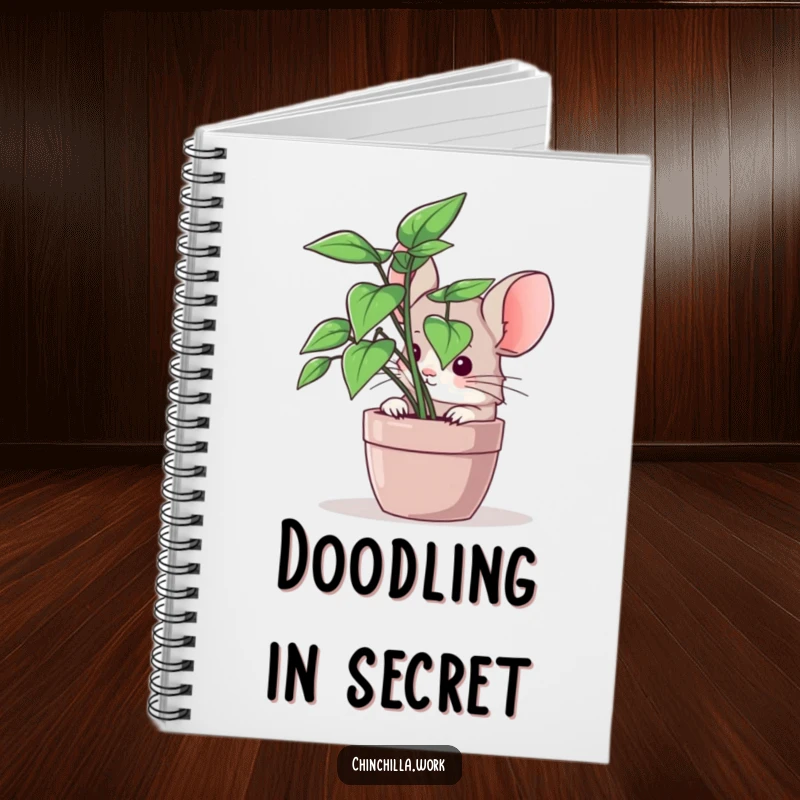 Funny chinchilla notebook with a rodent peeking from a plant, designed for journaling and storing ideas.
