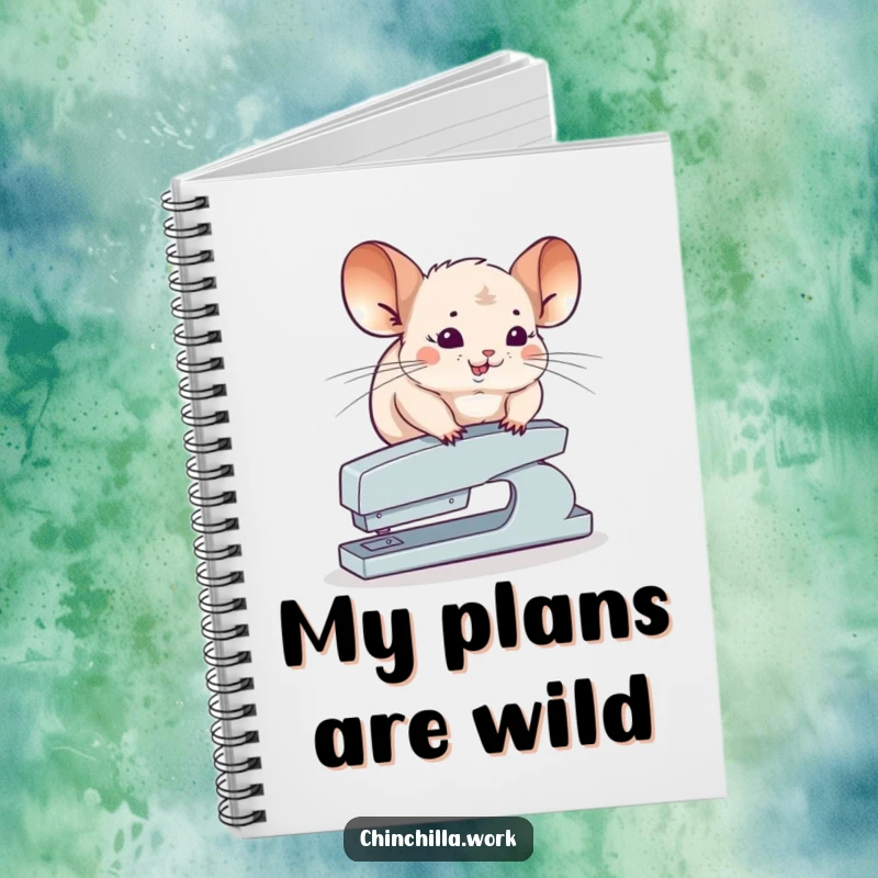 Funny Chinchilla Notebook featuring a chinchilla attempting to balance on a stapler, perfect for jotting down bold ideas.