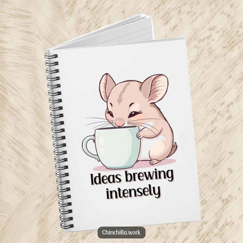 Funny Notebook: Curious chinchilla sniffing a coffee mug with intense focus, ready to capture your brilliant ideas.
