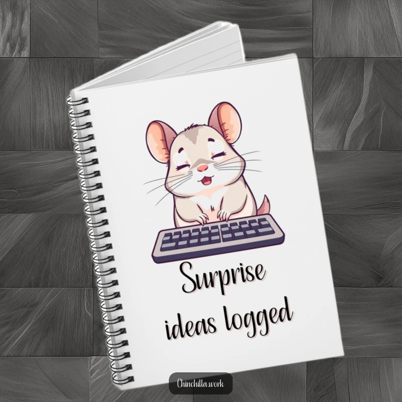 Funny surprised chinchilla keyboard notebook caught mid-nap, ideal for journaling and a funny gift.