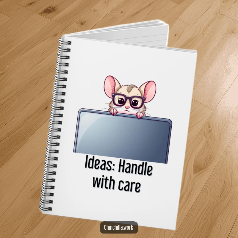 Funny Chinchilla Notebook with a chinchilla wearing reading glasses, peeking over a computer monitor, ideal for writing down smart ideas.