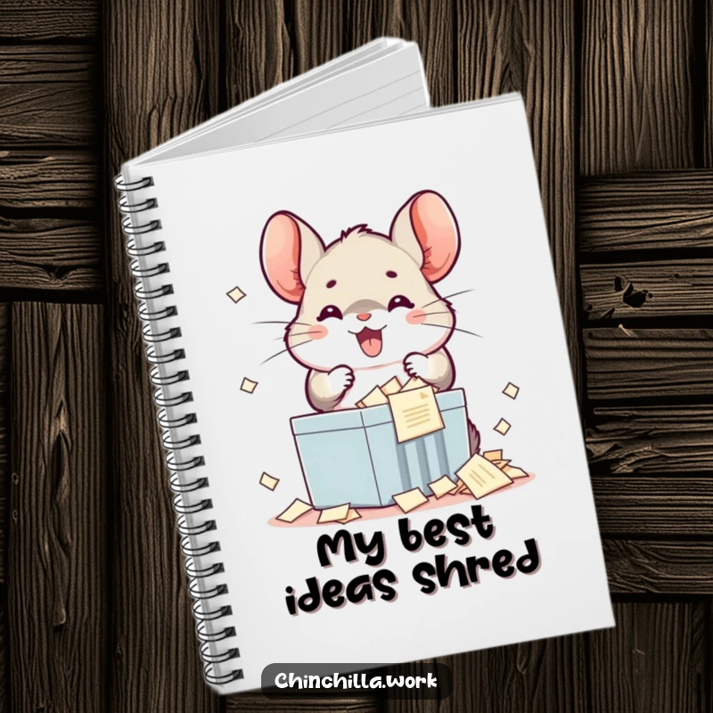 Funny kawaii chinchilla notebook featuring a happy character shredding documents, great for jotting notes with a smile.