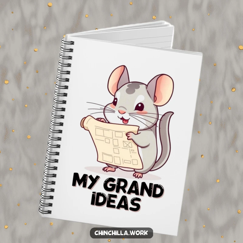 Funny Chinchilla Notebook: A chinchilla playfully unfurls a blueprint, ready to help you jot down your own hilarious and brilliant ideas.