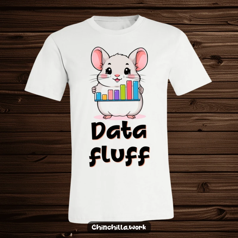 Funny chinchilla t-shirt showing a joyful rodent presenting colorful data, ideal for office humor and casual wear.