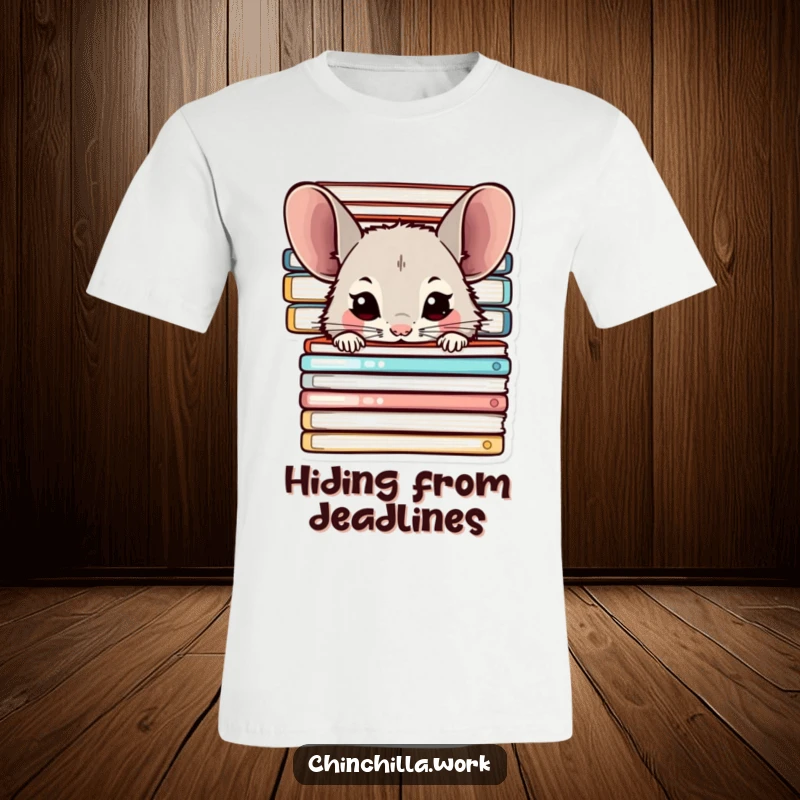Funny Chinchilla T-Shirt: Depicts a sneaky chinchilla peeking from behind folders, relatable office humor, ideal funny gift.