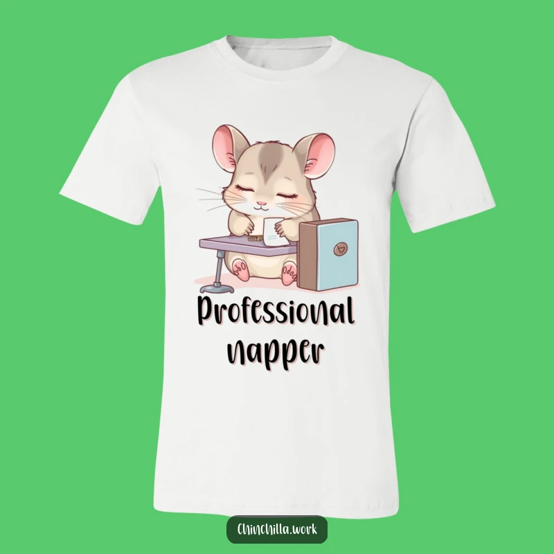 Funny Sleepy Chinchilla Office Nap T-Shirt - Hilarious Rodent Work Humor Tee