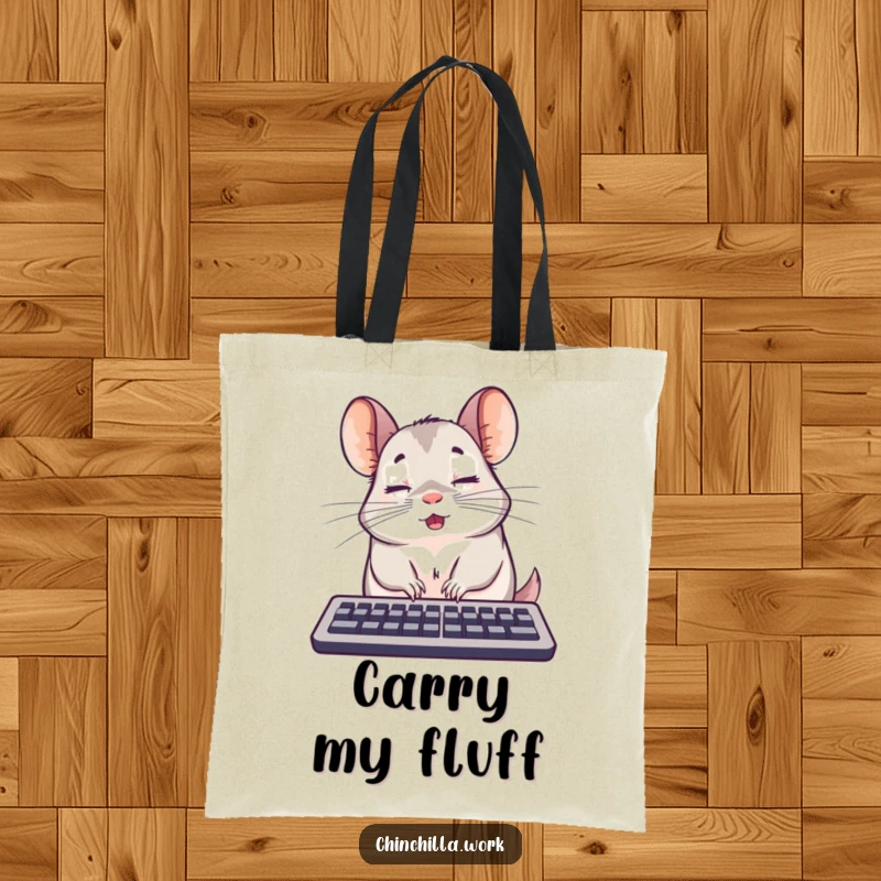 Funny surprised chinchilla keyboard tote bag caught mid-nap, great for shopping and a funny gift.