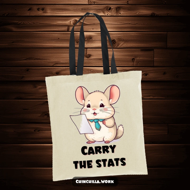 Funny chinchilla tie tote bag featuring a character enthusiastically holding a report, perfect for carrying work essentials with a humorous touch.