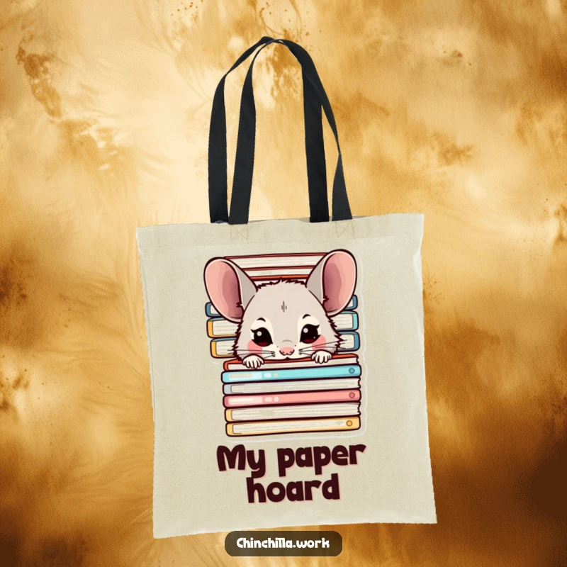 Funny Chinchilla Tote Bag: Features a chinchilla hiding behind office files, perfect for carrying essentials with a touch of humor, funny gift.