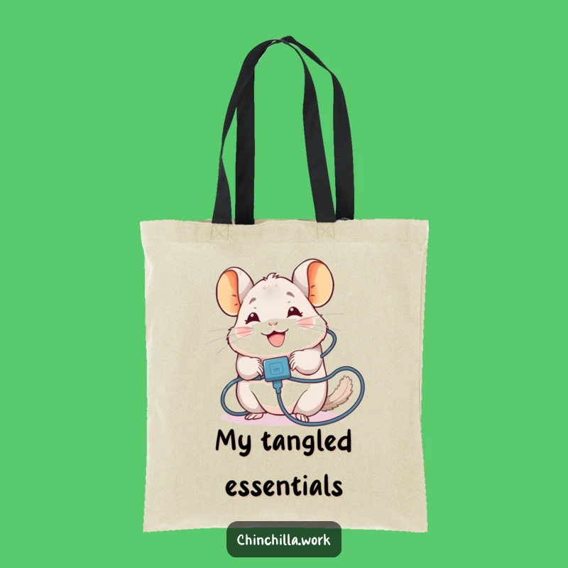 Funny Chinchilla Tote Bag: Tangled Cable Chinchilla Carry-All